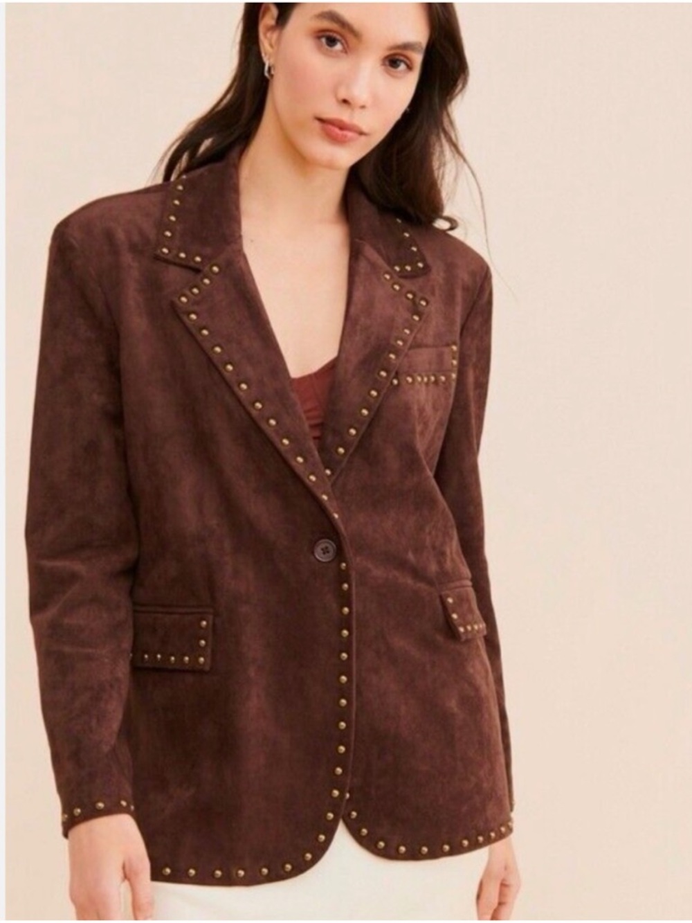 Blank NYC x Nuuly Brown Studded Vegan Suede Blazer Size Small Western